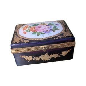 vintage birks made in spain hand painted trinket box antique